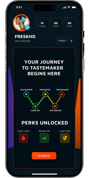 The Dova rank screen, showing the journey from Discoverer to Tastemaker and the perks it unlocks